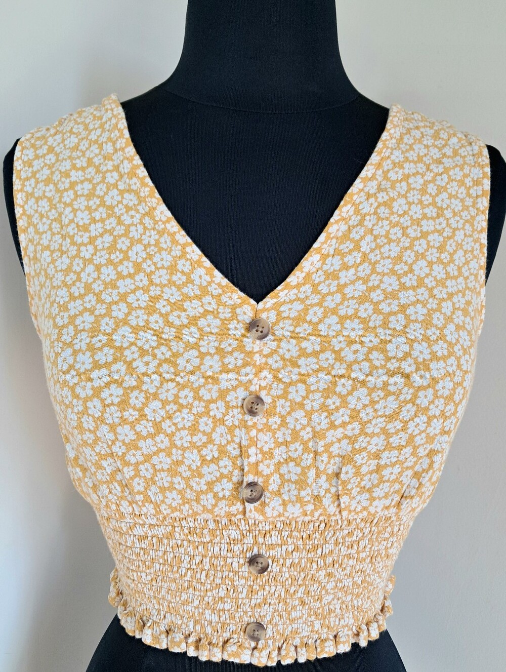 American Eagle Outfitters Women's Yellow & White Floral Crop Top Size Small